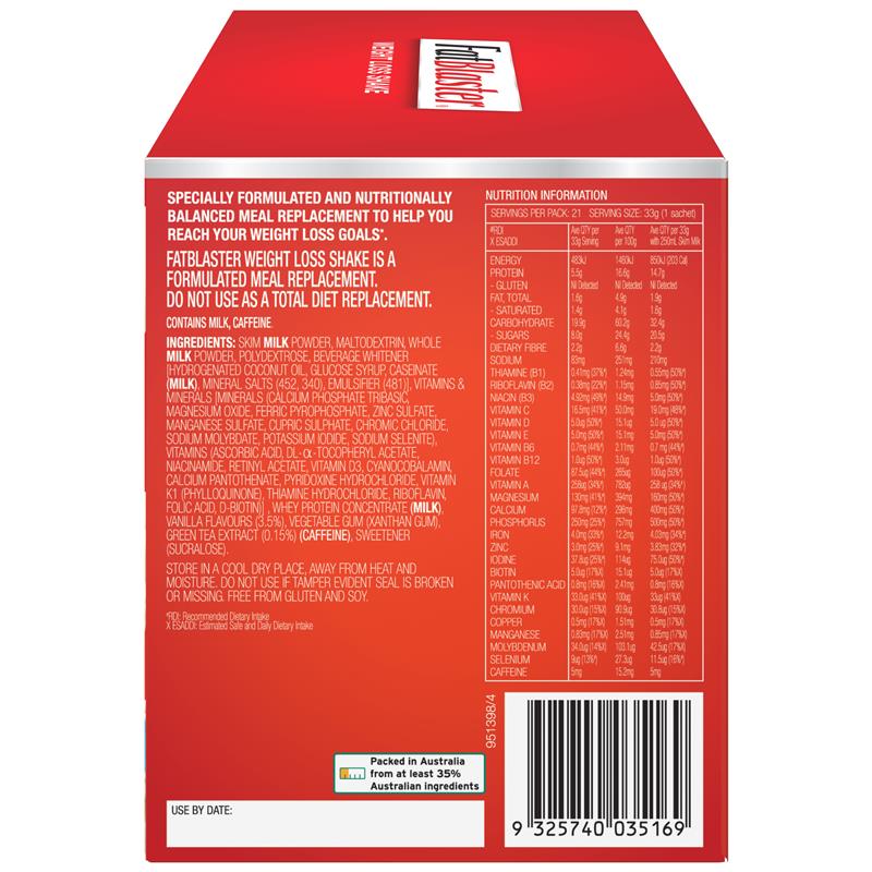 Naturopathica Fatblaster Weight Loss Shake Vanilla 21 x 33g Sachets Exclusive Size
