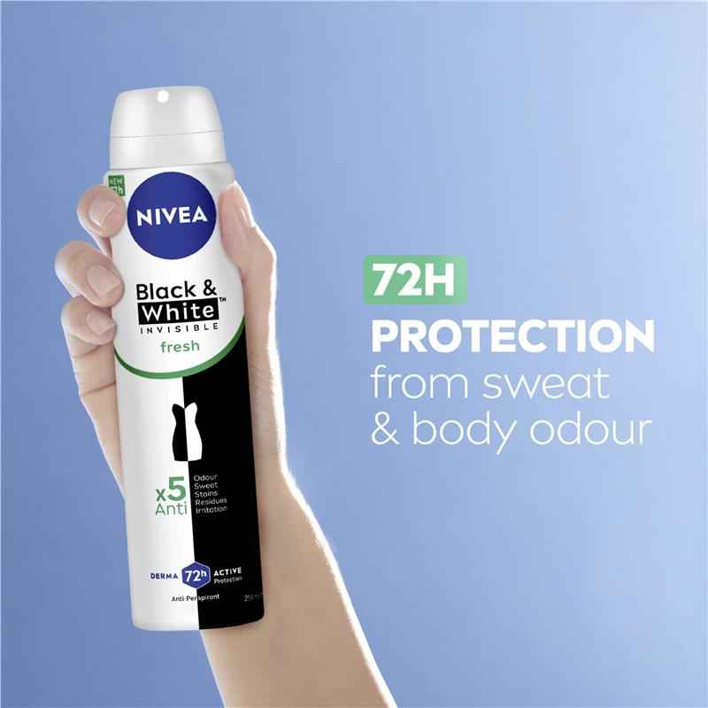NIVEA Black & White Fresh Aerosol Deodorant 72H Protection 250ml