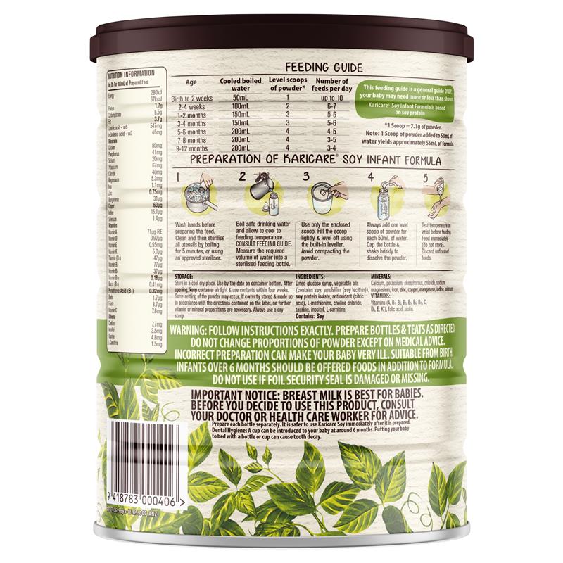 Karicare Soy Baby Infant Formula From Birth to 12 Months 900g