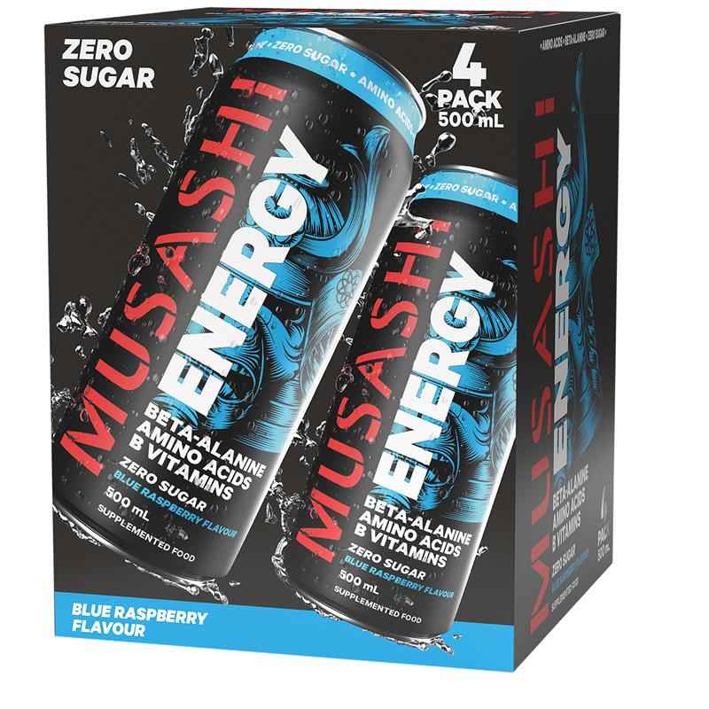 Musashi Blue Raspberry Energy Drinks 500ml x 4 Pack