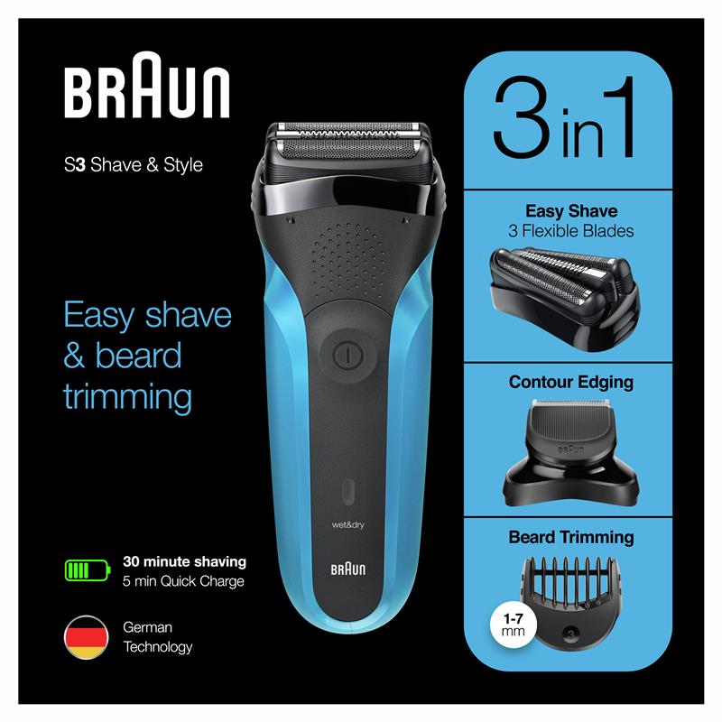 Braun Series 3 Electric Shaver & Precision Beard Trimmer For Men 310BT