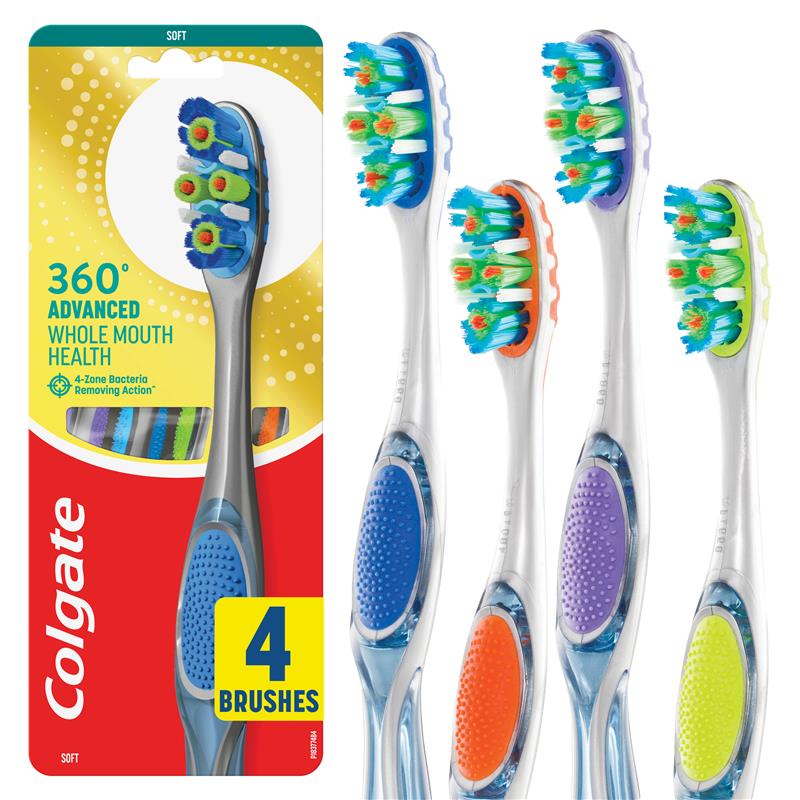 Colgate Toothbrush 360 Degree Advanced Whole Mouth Health Soft 4 Pack