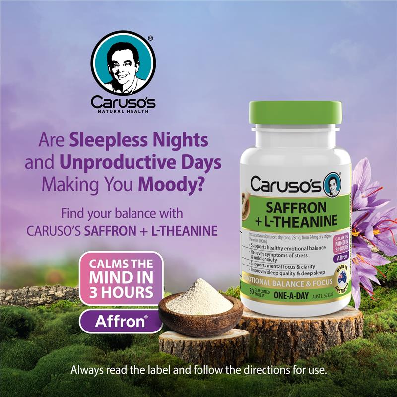 Carusos Saffron + L Theanine 30 Tablets