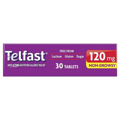 Telfast Hayfever Allergy Relief 120mg Antihistamine Tablets Non-Drowsy - 30 Pack