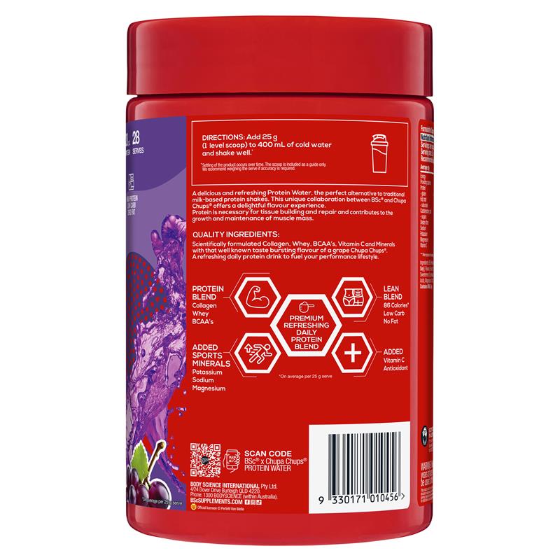BSc x Chupa Chups Protein Water Grape 700g