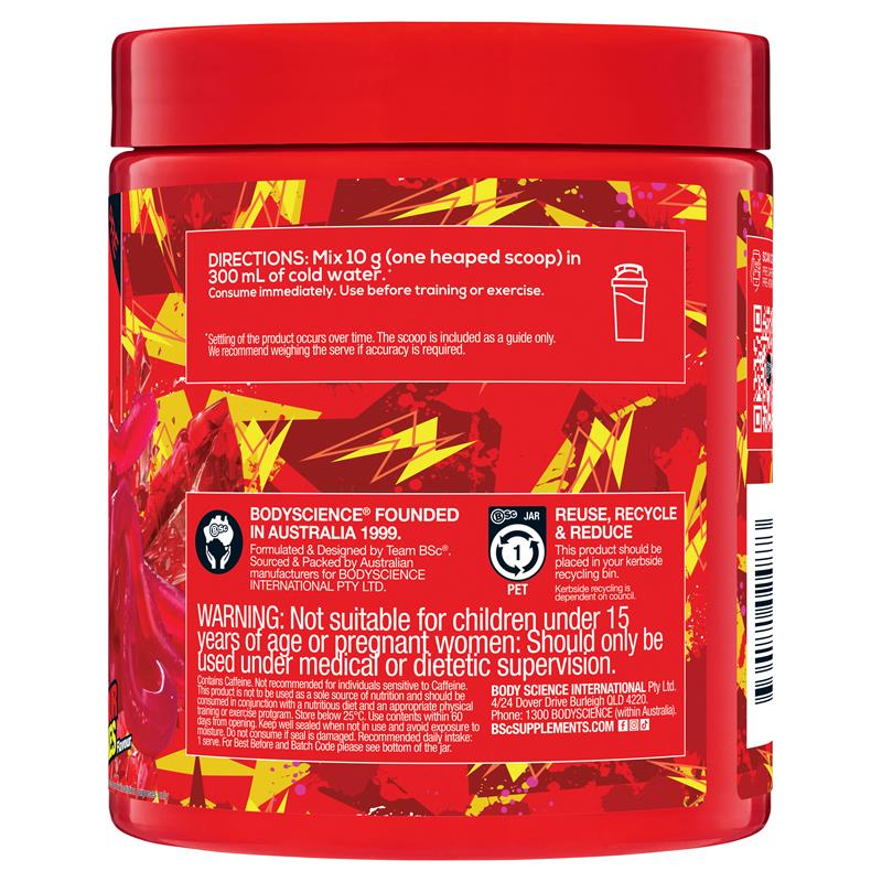 BSc PRE Caffeinated Pre-Workout Red Sour Snakes 300g