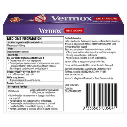 Vermox Worming Treatment Orange 2 Tablets