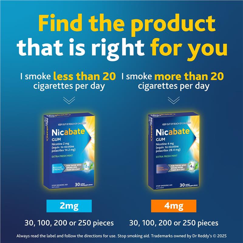 Nicabate Extra Fresh Mint Gum Quit Smoking 4mg 30 pieces