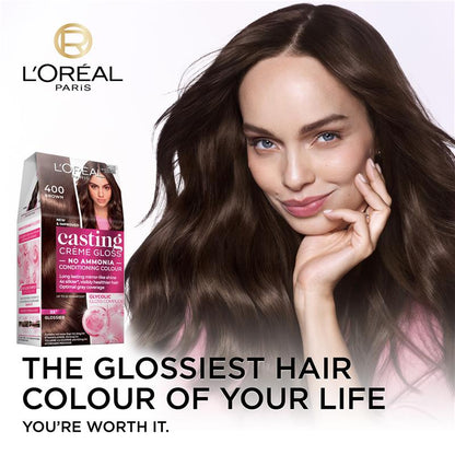 L'Oreal Paris Casting Creme Gloss Semi-Permanent Hair Colour - 400 Dark Brown (Ammonia Free)