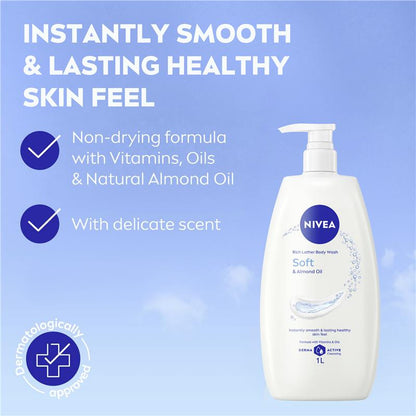 NIVEA Soft & Almond Oil Rich Body Wash 1L