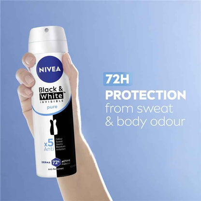 NIVEA Black & White Invisible Pure Aerosol Deodorant 72H Protection 150ml