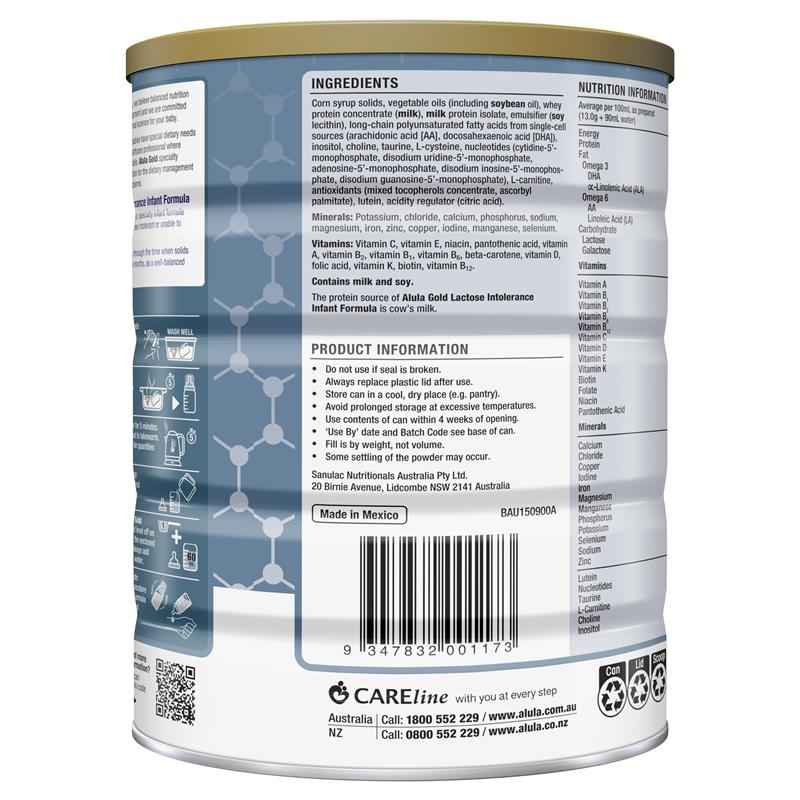 Alula Gold Lactose Intolerance Infant Formula 0-12 Months 900g