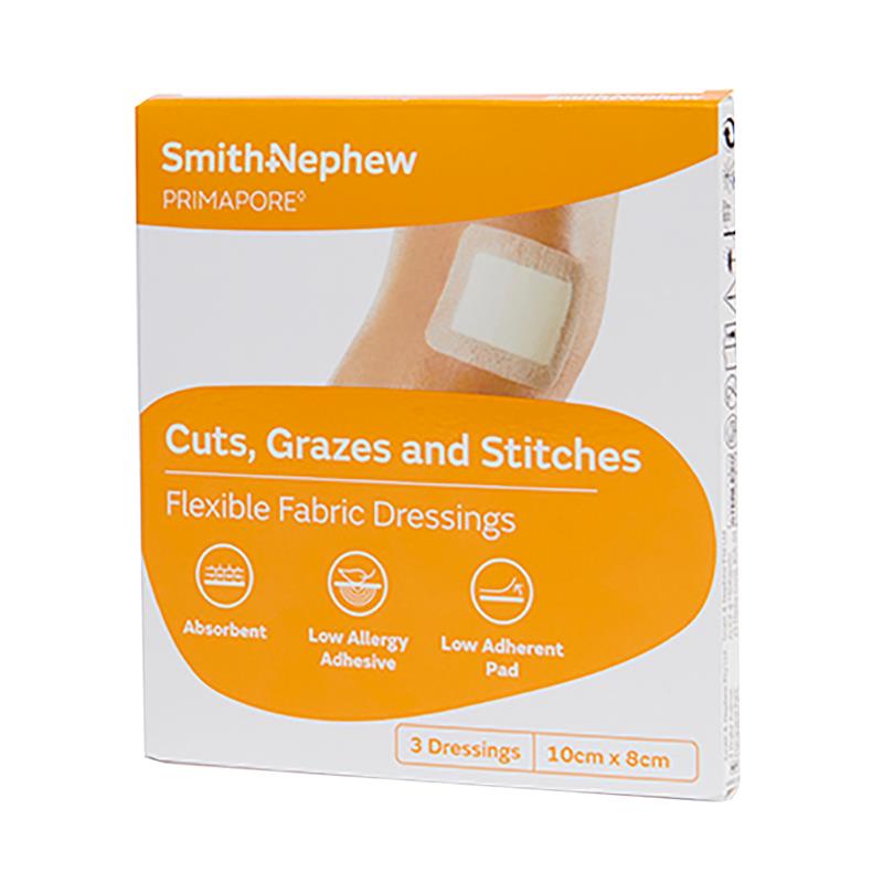 Primapore Flexible Fabric Dressing 10cm x 8cm 3 Pack