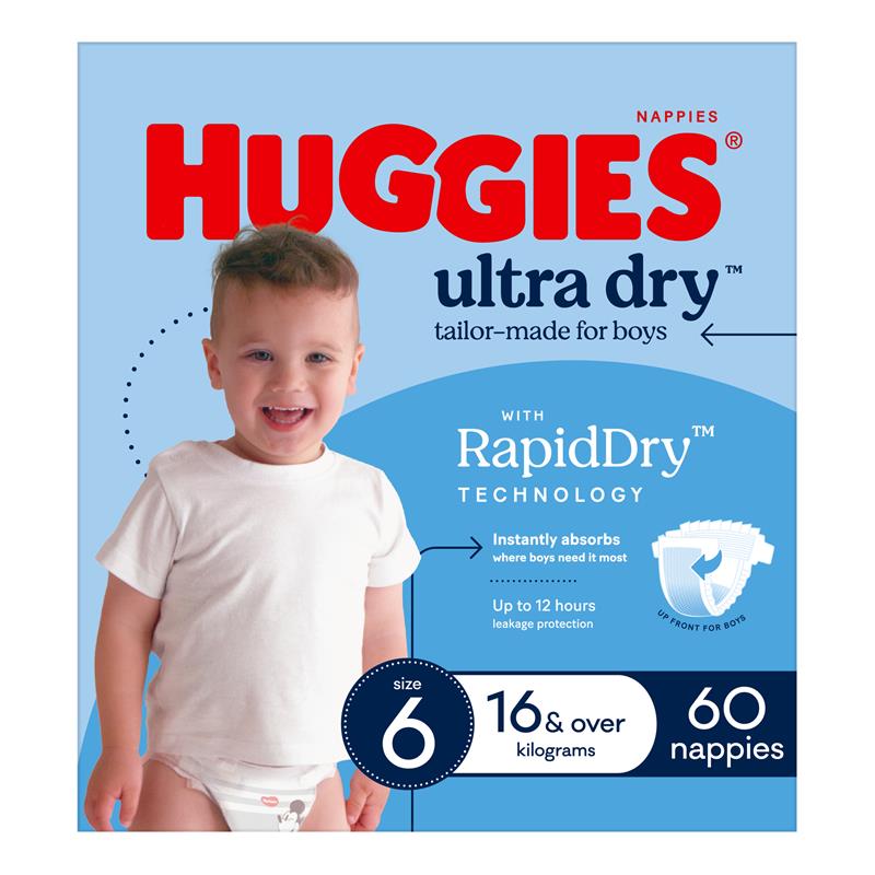 Huggies Ultra Dry Nappies Boy Size 6 Jumbo 60 Pack