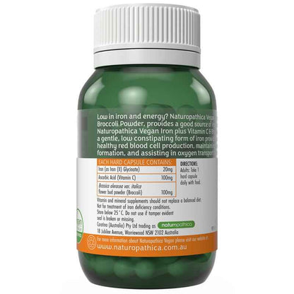 Naturopathica Vegan Iron Plus Vitamin C & Broccoli Powder 30 Capsules