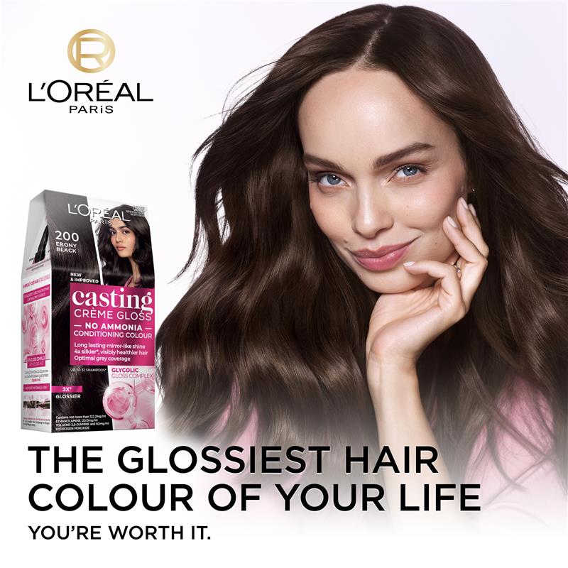 L'Oreal Paris Casting Creme Gloss Semi-Permanent Hair Colour - 200 Ebony Black (Ammonia Free)