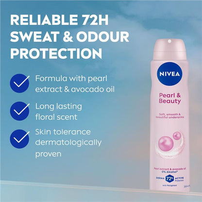 NIVEA Pearl And Beauty Aerosol Deodorant 72H Protection 250ml