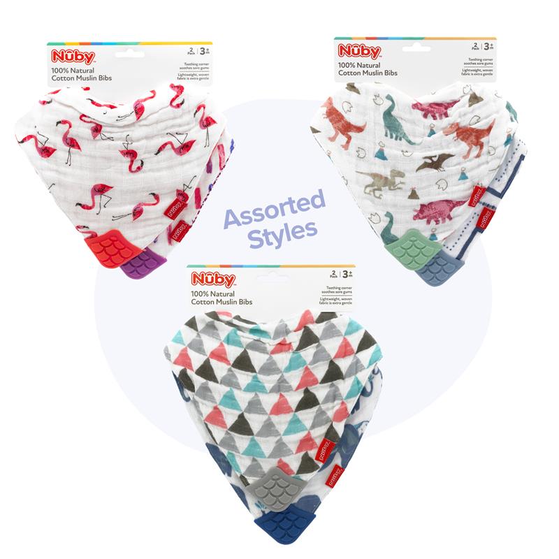 Nuby Muslin Bandana Bib with Teething Corner Girl 2 Pack