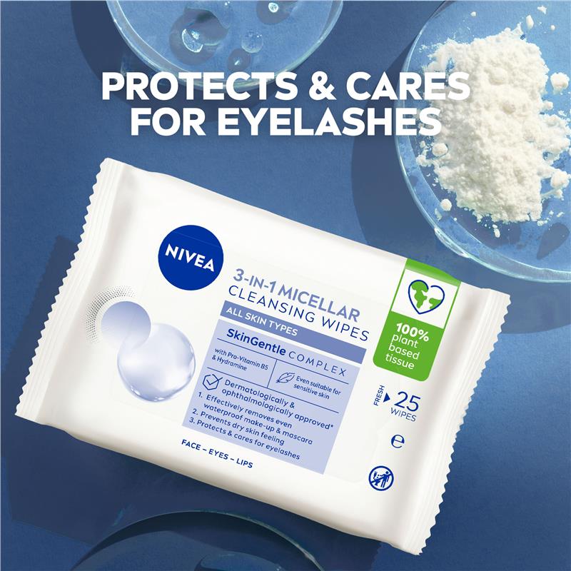 NIVEA 3in1 Micellar Cleansing All Skin Types Wipes 25 Pack