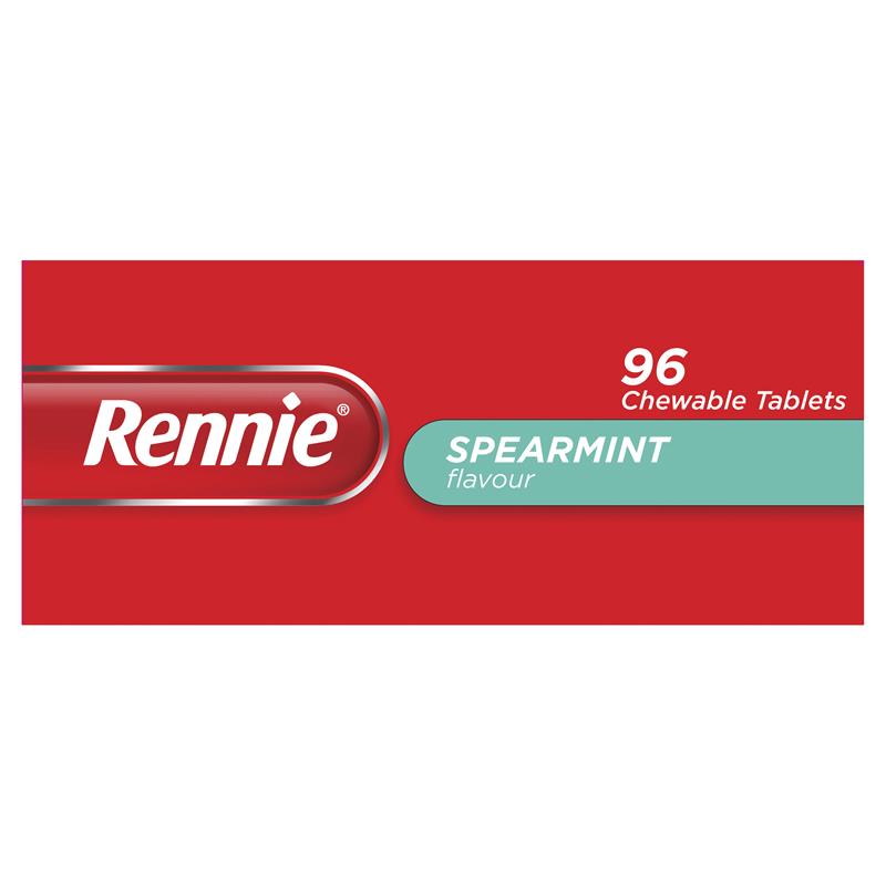 Rennie Indigestion and Heartburn Relief Spearmint 96 Chewable Tablets
