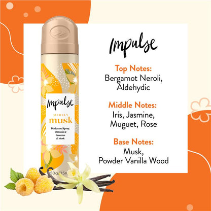 Impulse Women Body Spray Aerosol Deodorant Merely Musk 75ml