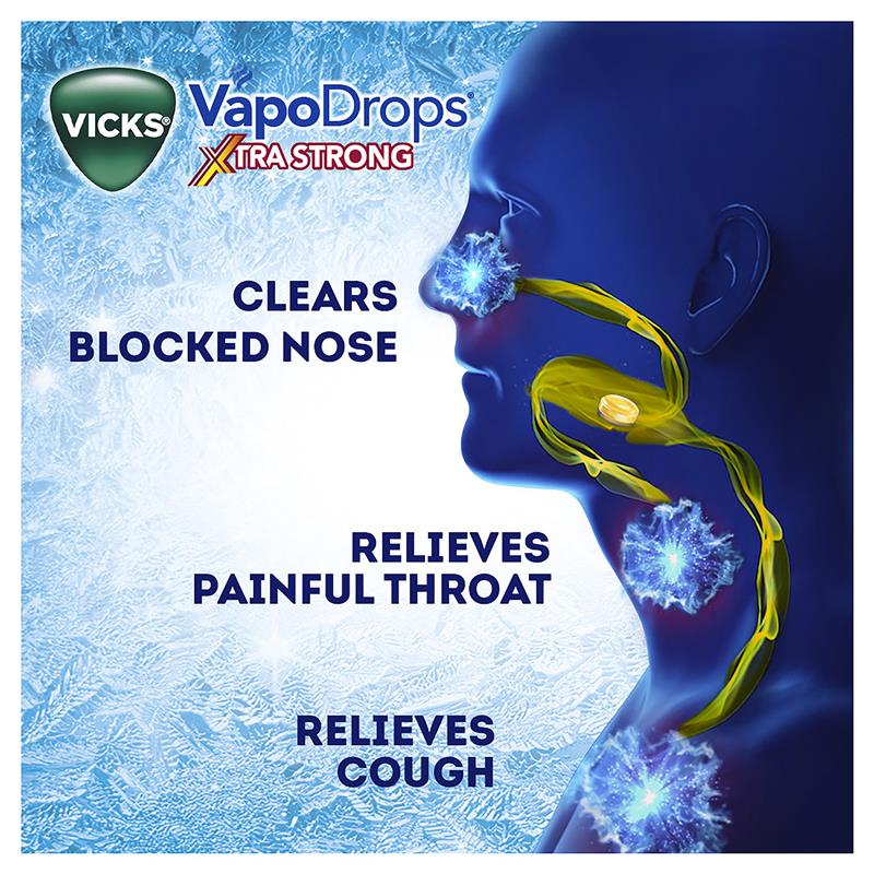 Vicks VapoDrops + Cough Xtra Strong Lemon Menthol Blast 16 Lozenges