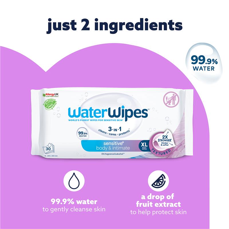 WaterWipes Adult Care Sensitive Intimate Wipes 30 pack