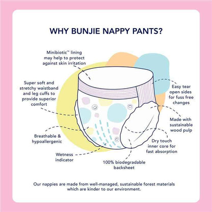 Bunjie Probiotic Eco Nappy Pants Bulk Size 4, 10-14kg, 32 Pack