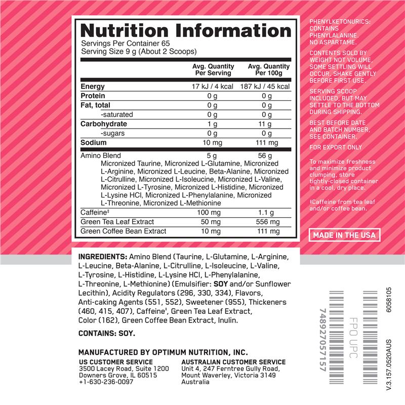 Optimum Nutrition Amino Energy Watermelon 65 Serve 585g