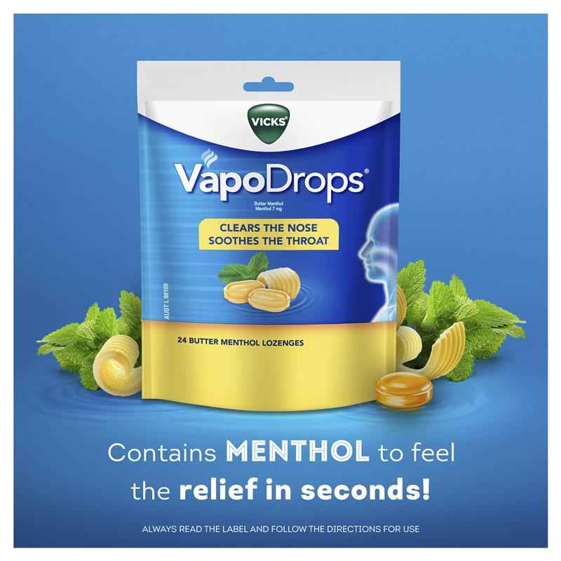 Vicks VapoDrops Butter Menthol Lozenges 24 Pack