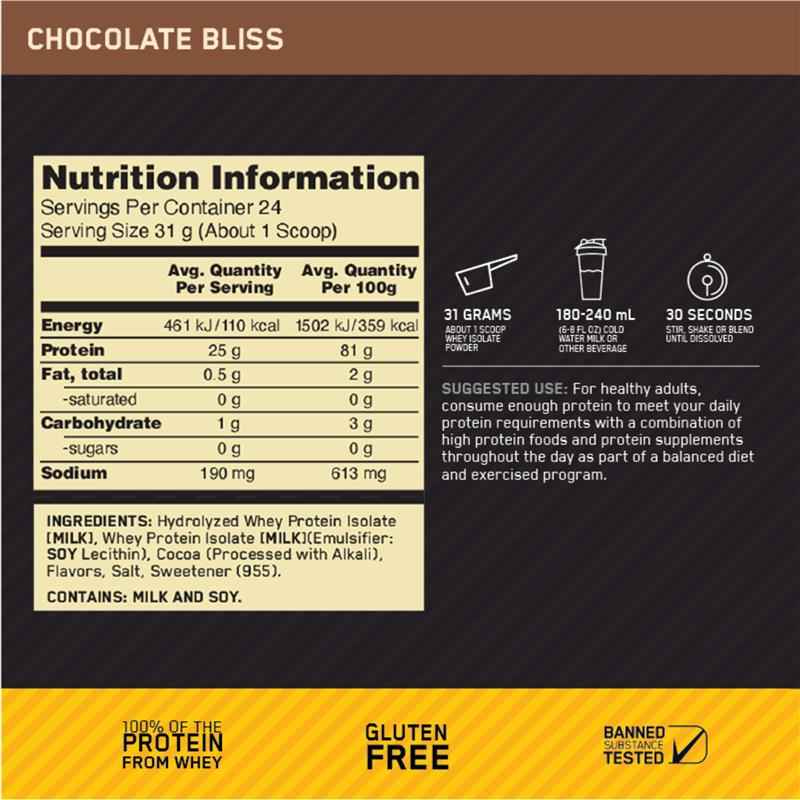 Optimum Nutrition Gold Standard 100% Isolate Chocolate 744g
