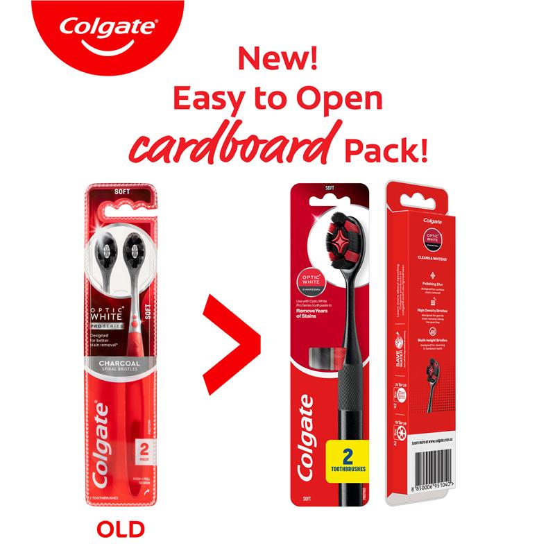 Colgate Toothbrush Optic White Pro Series Charcoal Bristles Soft 2 Pack