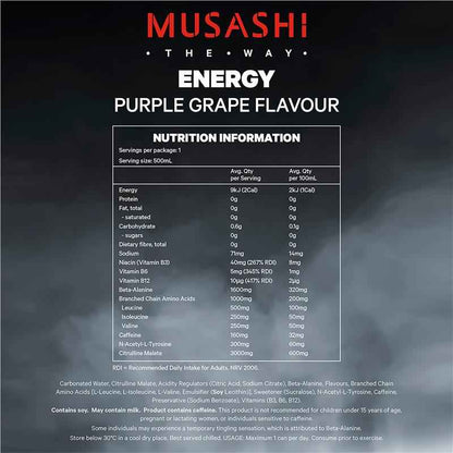 Musashi Purple Grape Energy Drinks 500ml x 4 Pack