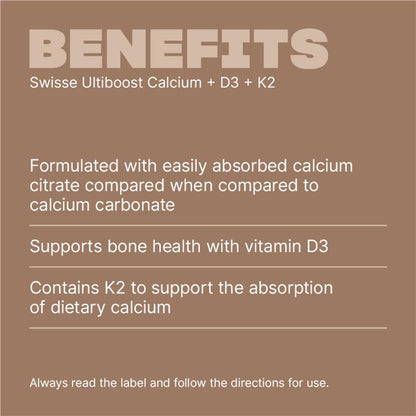 Swisse Ultiboost Calcium + D3 + K2 60 Tablets