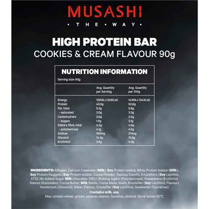 Musashi High Protein Bar Cookies And Cream 90g