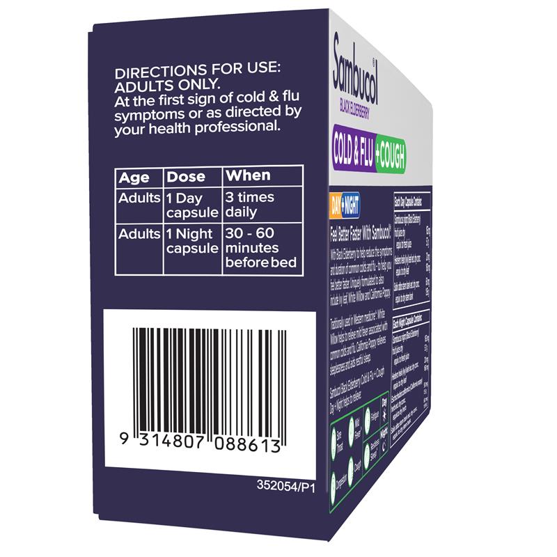 Sambucol Cold & Flu + Cough Day & Night 24 Capsules