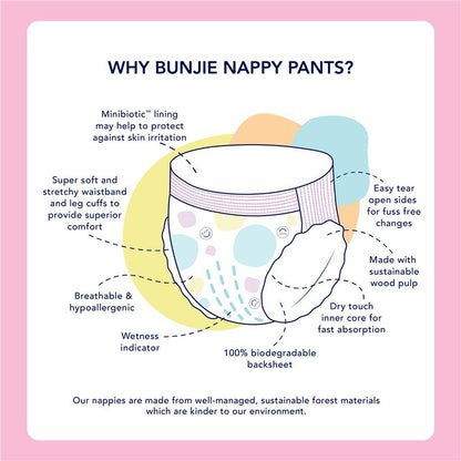 Bunjie Probiotic Eco Nappy Pants Bulk Size 4, 10-14kg, 32 Pack
