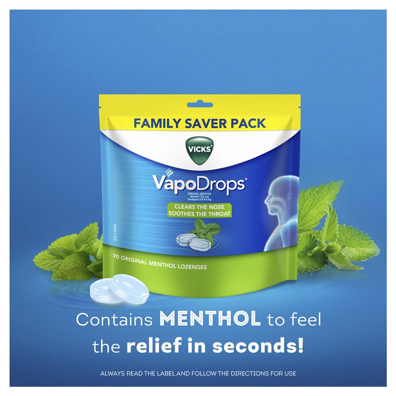 Vicks VapoDrops Original Menthol 70 Lozenges - GimmeNow