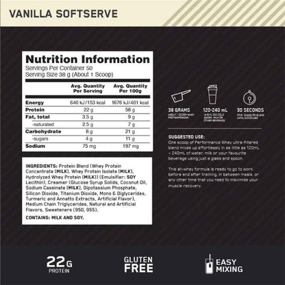 Optimum Nutrition Performance Whey Vanilla 1.95kg