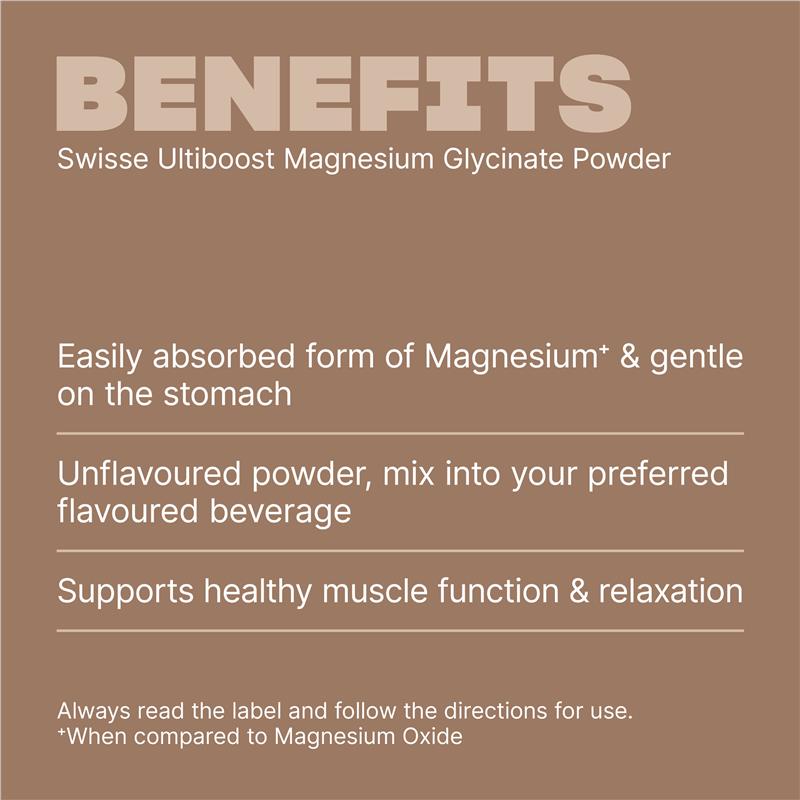 Swisse Ultiboost Magnesium Glycinate Unflavoured Powder 320g