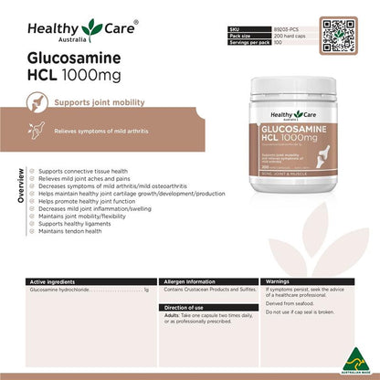 Healthy Care Glucosamine HCL 1000mg 200 Capsules