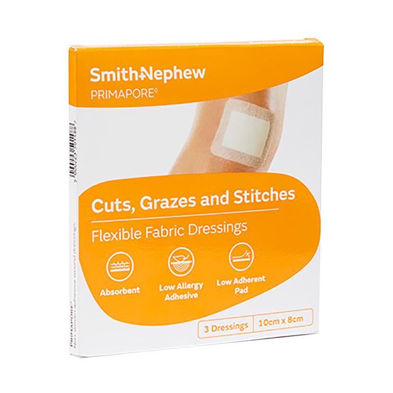 Primapore Flexible Fabric Dressing 10cm x 8cm 3 Pack