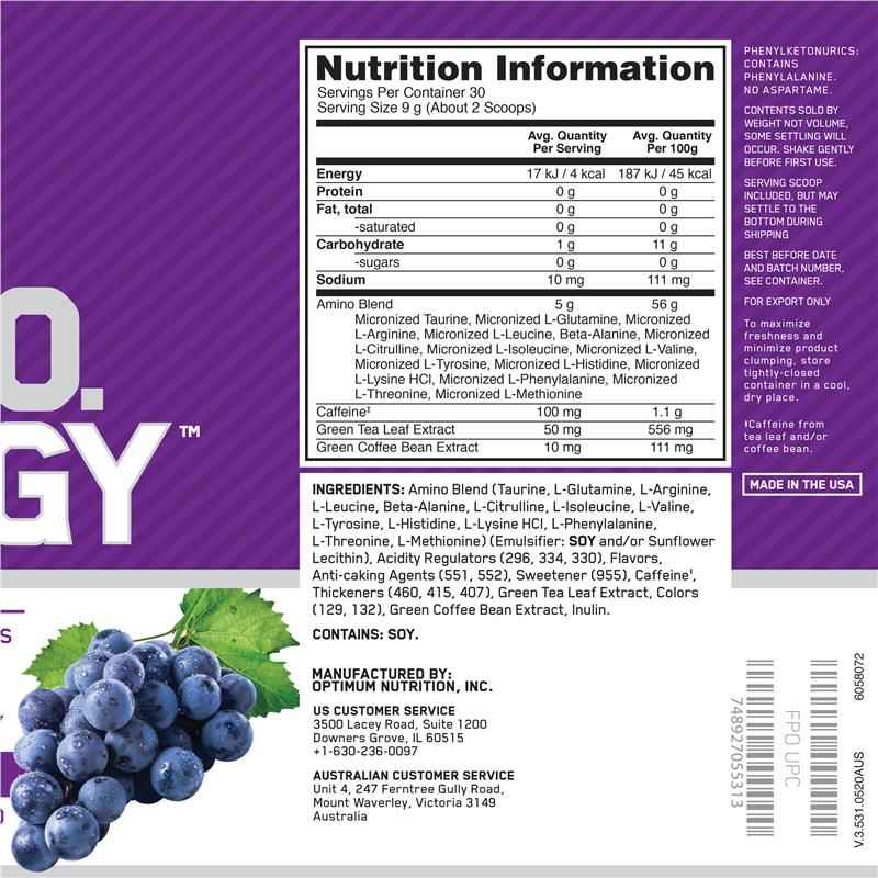Optimum Nutrition Amino Energy Concord Grape 30 Serve 270g