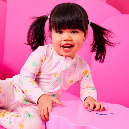 Bambi Mini Co. Wrigglesuit Girls Pink Neon Floral 6-12 With Grippy Feet