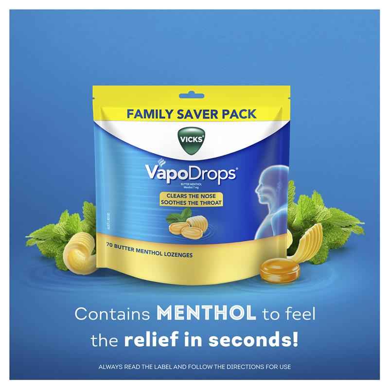 Vicks VapoDrops Butter Menthol 70 Lozenges