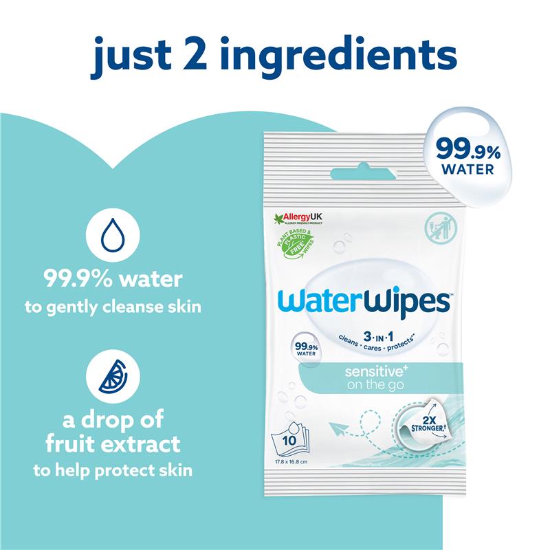 WaterWipes On The Go Sensitive Wipes 10 Pack