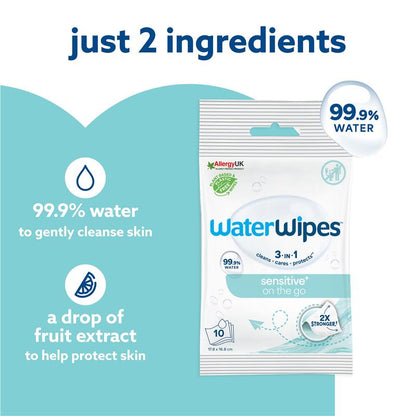 WaterWipes On The Go Sensitive Wipes 10 Pack
