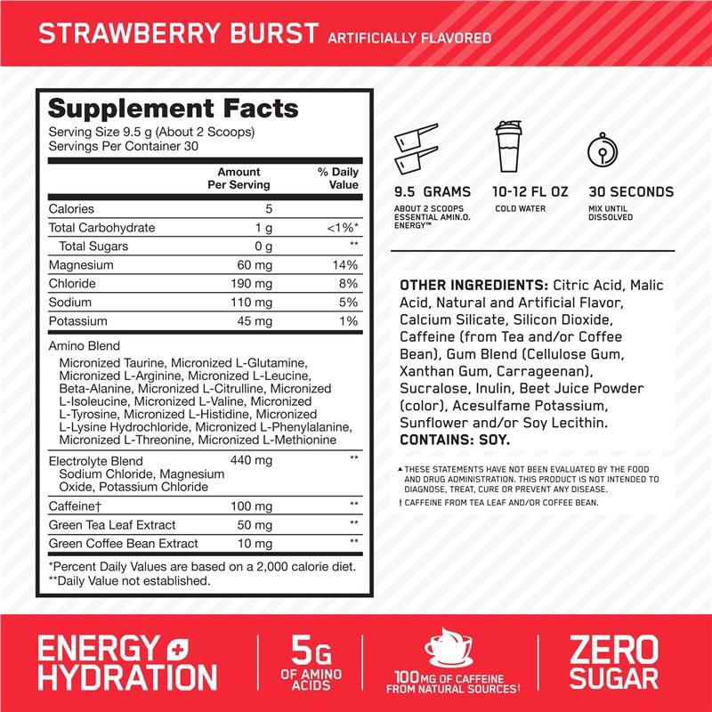 Optimum Nutrition Amino Energy + Electrolytes Strawberry 30 Serves 285g