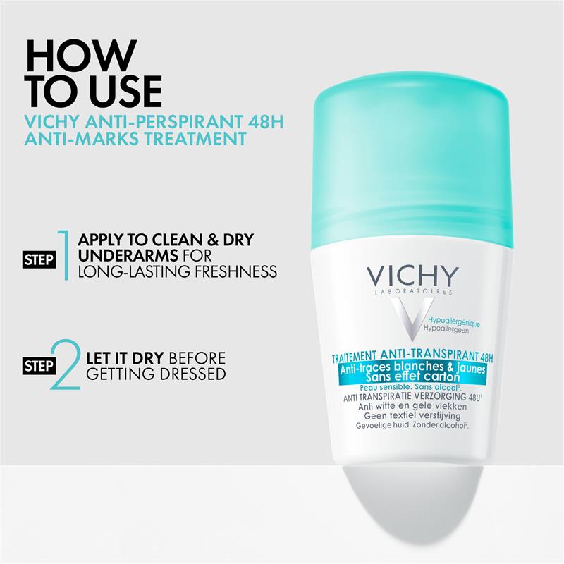 Vichy Antiperspirant Roll On 48hr No White Marks 50ml