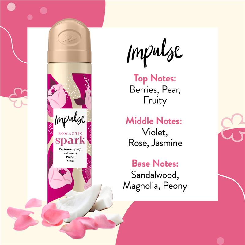 Impulse Women Body Spray Aerosol Deodorant Romantic Spark 75ml